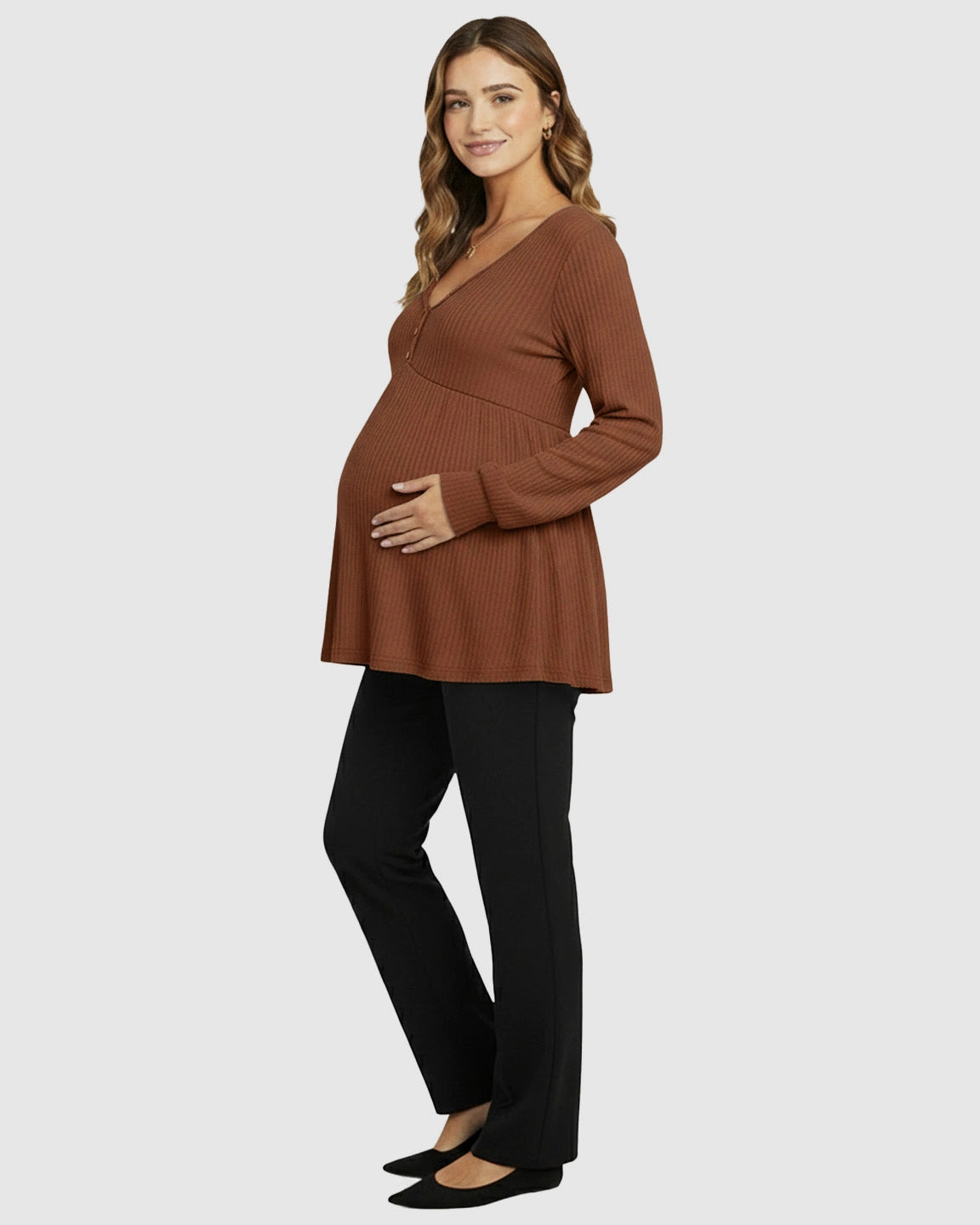 Ruffled V-Neck Ribbed Maternity Top