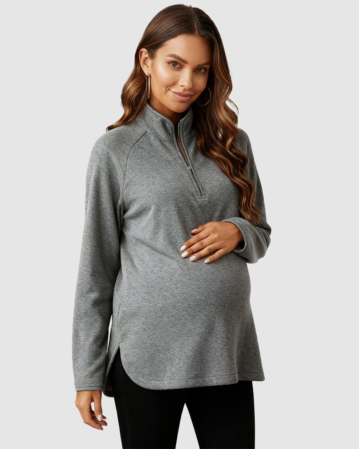Half-Zip Long Sleeve Maternity Top