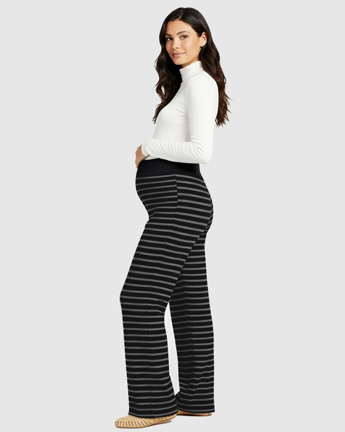 Striped Knitted Wide-Leg Maternity Pants