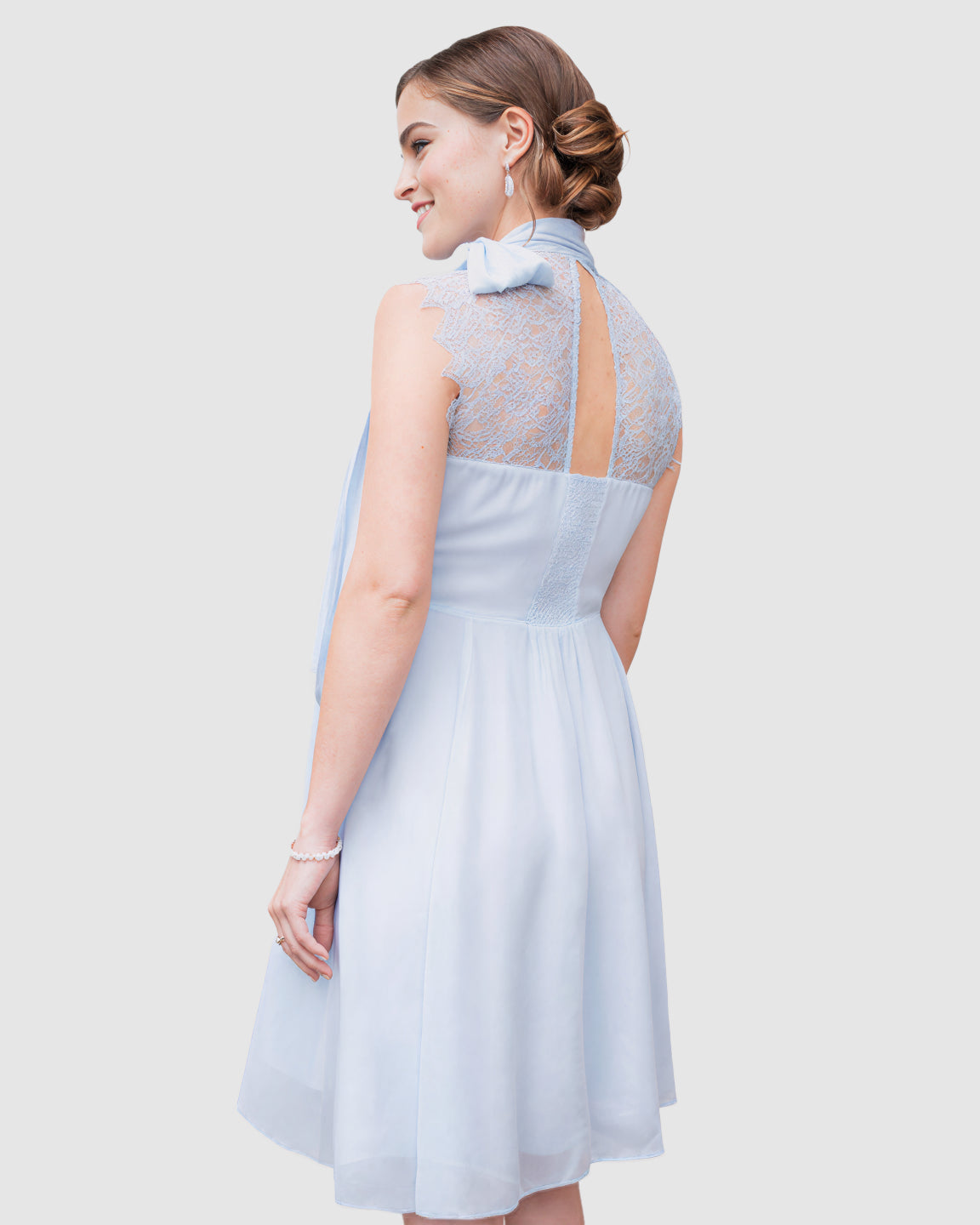 High-Neck Tie Detail Chiffon Maternity Midi Dress