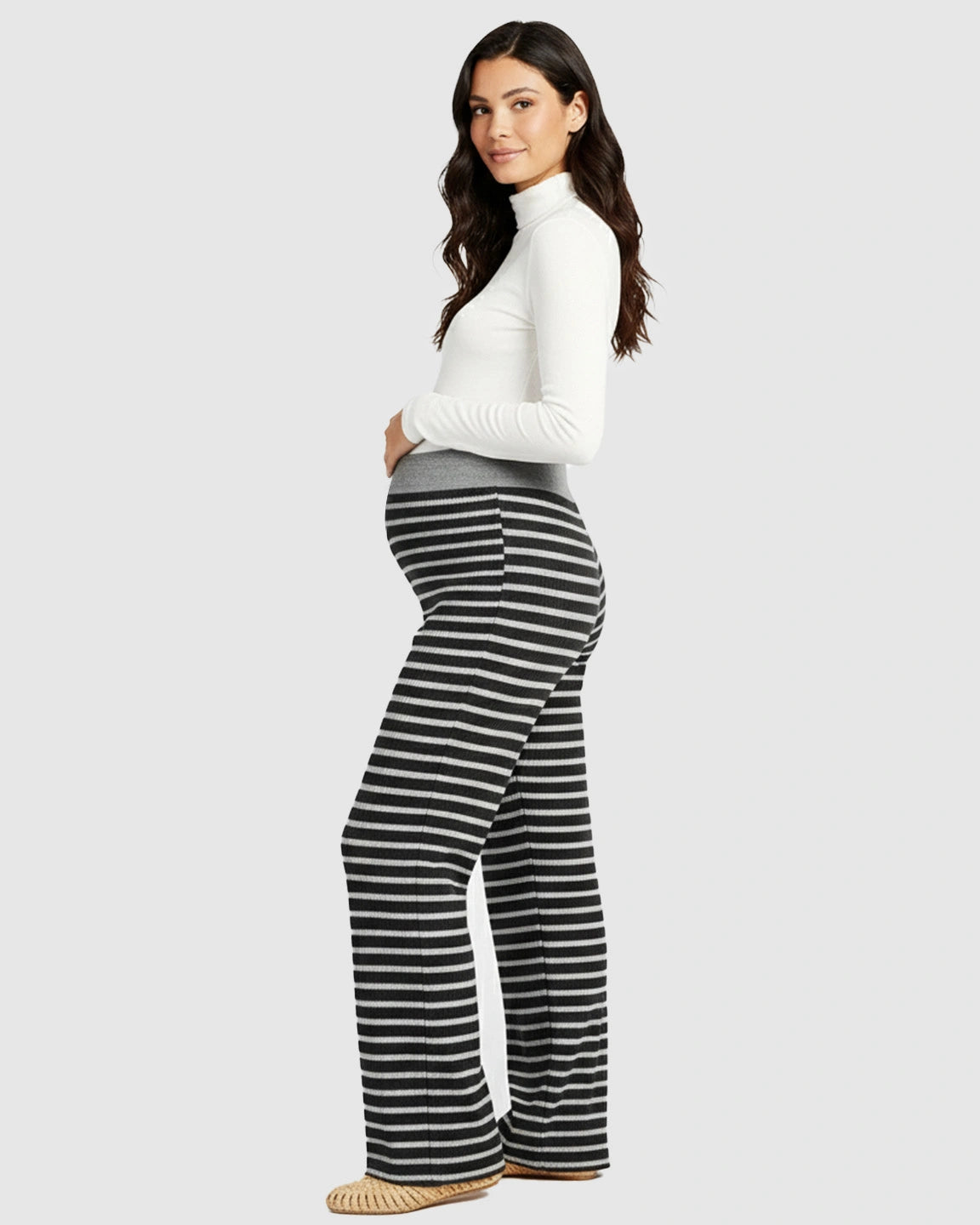 Striped Knitted Wide-Leg Maternity Pants