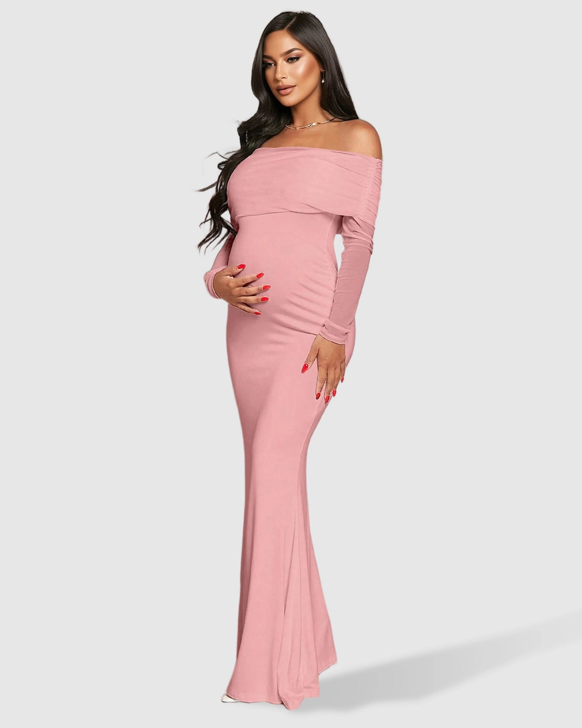 Draped Neck Mermaid Fit Maternity Maxi Dress