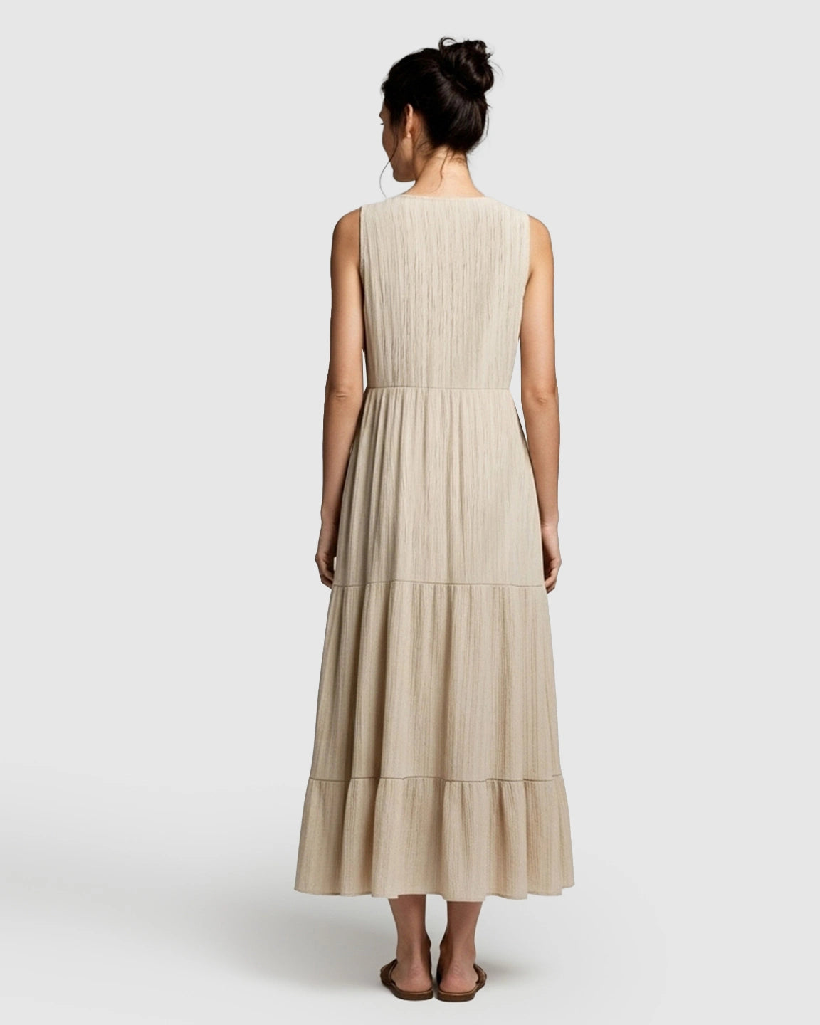 Button-Front Detail Tiered Maternity Midi Dress