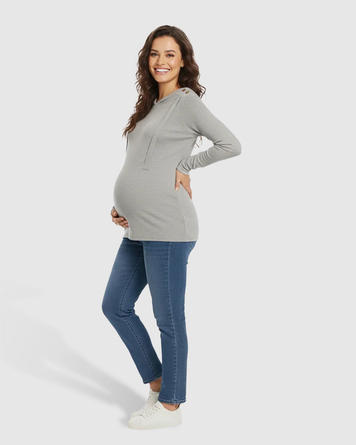 Ribbed Horizontal Zip-Feed Fitted Maternity Shirt