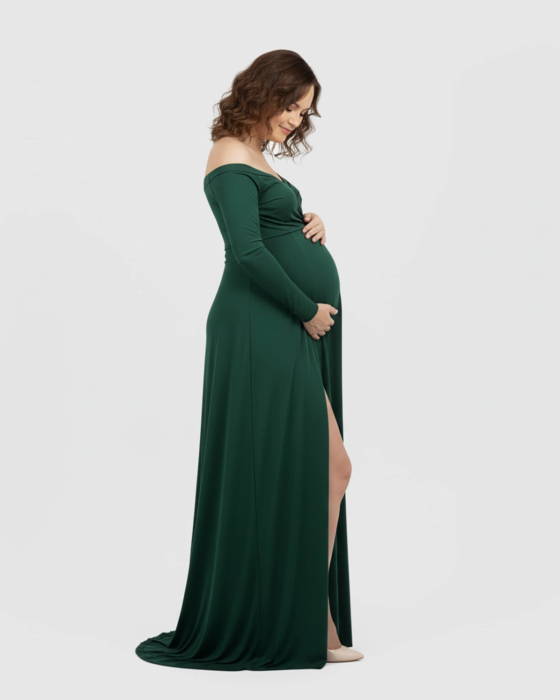 Off-Shoulder Fitted Silhouette Maternity Maxi Dress