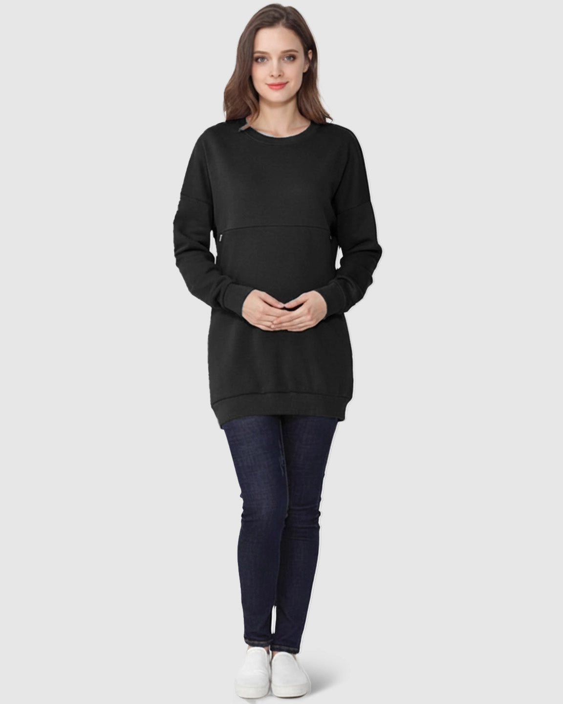 Discreet Zipper Nursing Access Casual Maternity Top