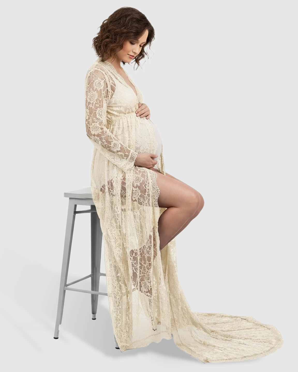 Floral Lace Romantic Maternity Photoshoot Maxi Dress
