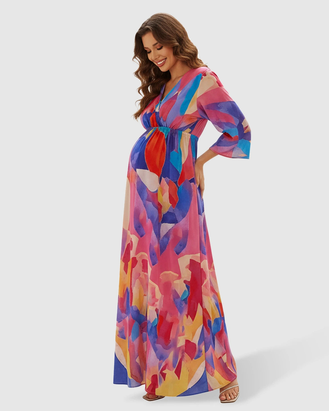 V-neck Abstract Print Maternity Maxi Dress