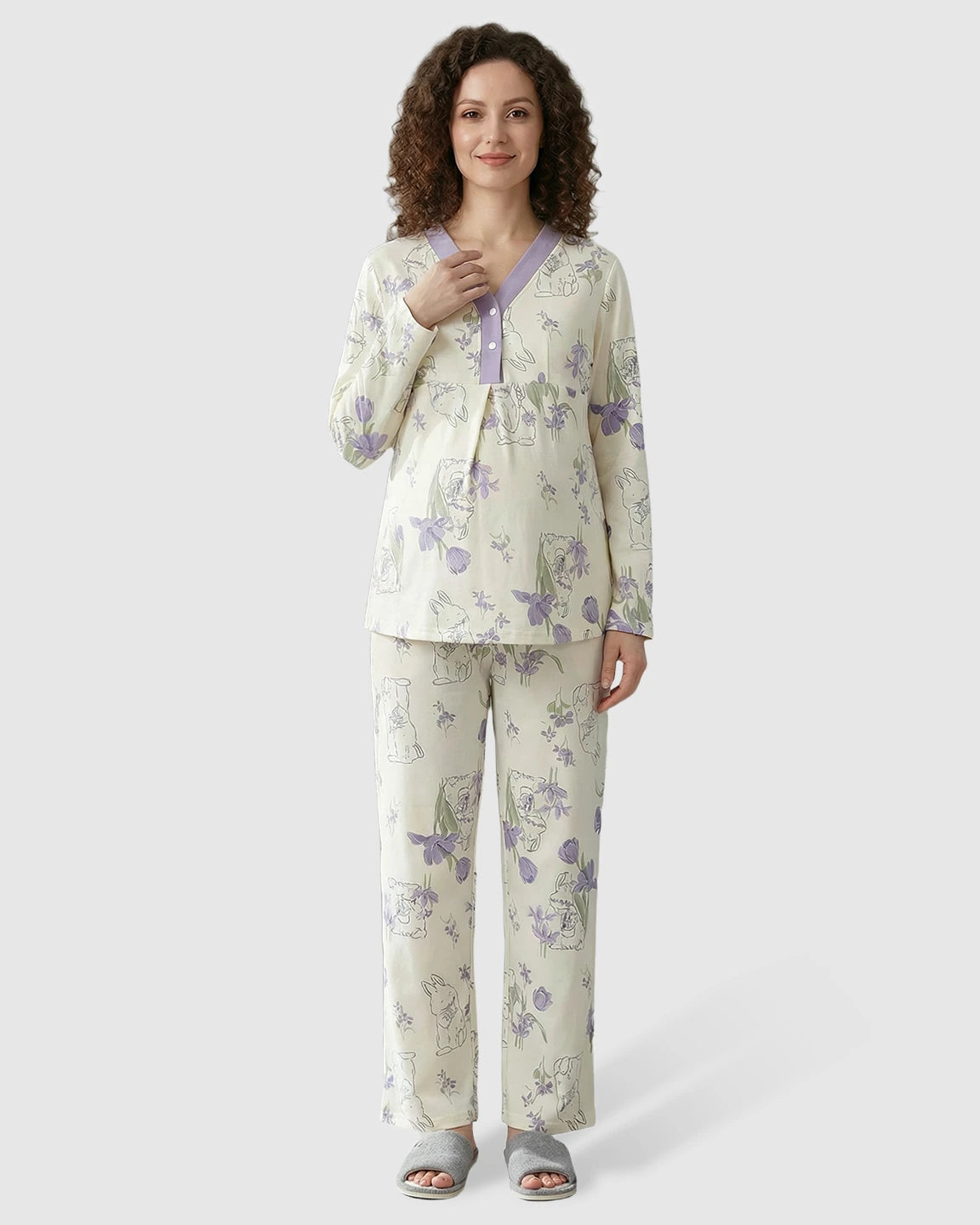 Chest Padded Plant Print Maternity Sleepwear Set