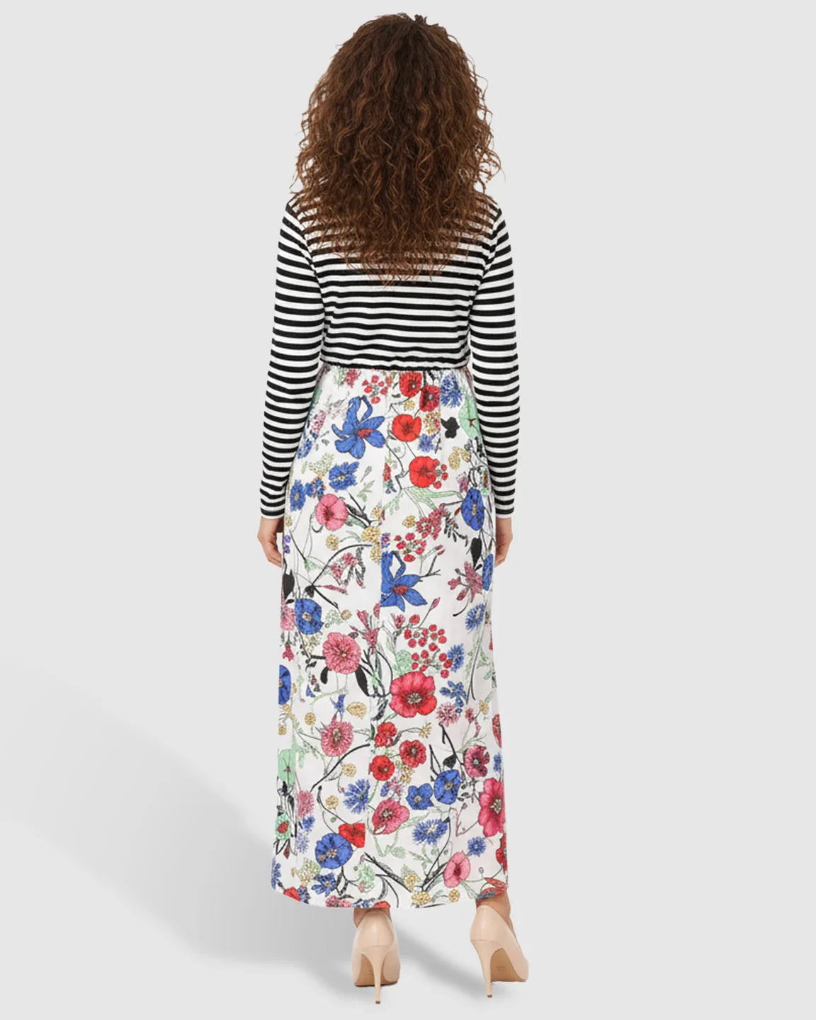 Striped Floral Nursing & Maternity Midi Dress