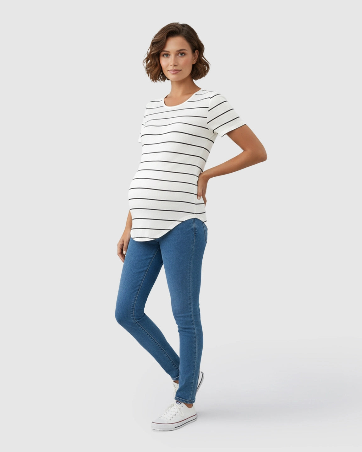 Striped Short-Sleeve Relaxed Fit Maternity Top