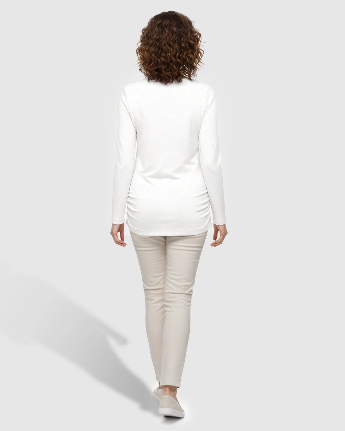 Side Ruched Classic Round Neck Long Sleeve Maternity Top