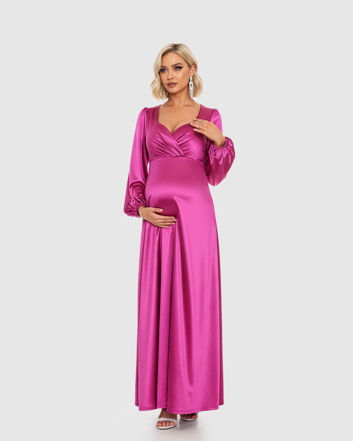 Lantern Sleeves Flowy Maternity Maxi Dress