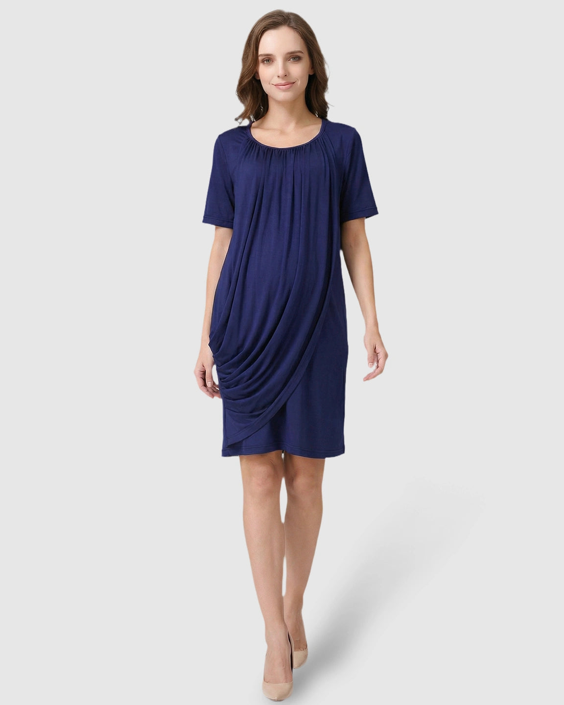 Hidden Nursing Access Draped Maternity Short Dress