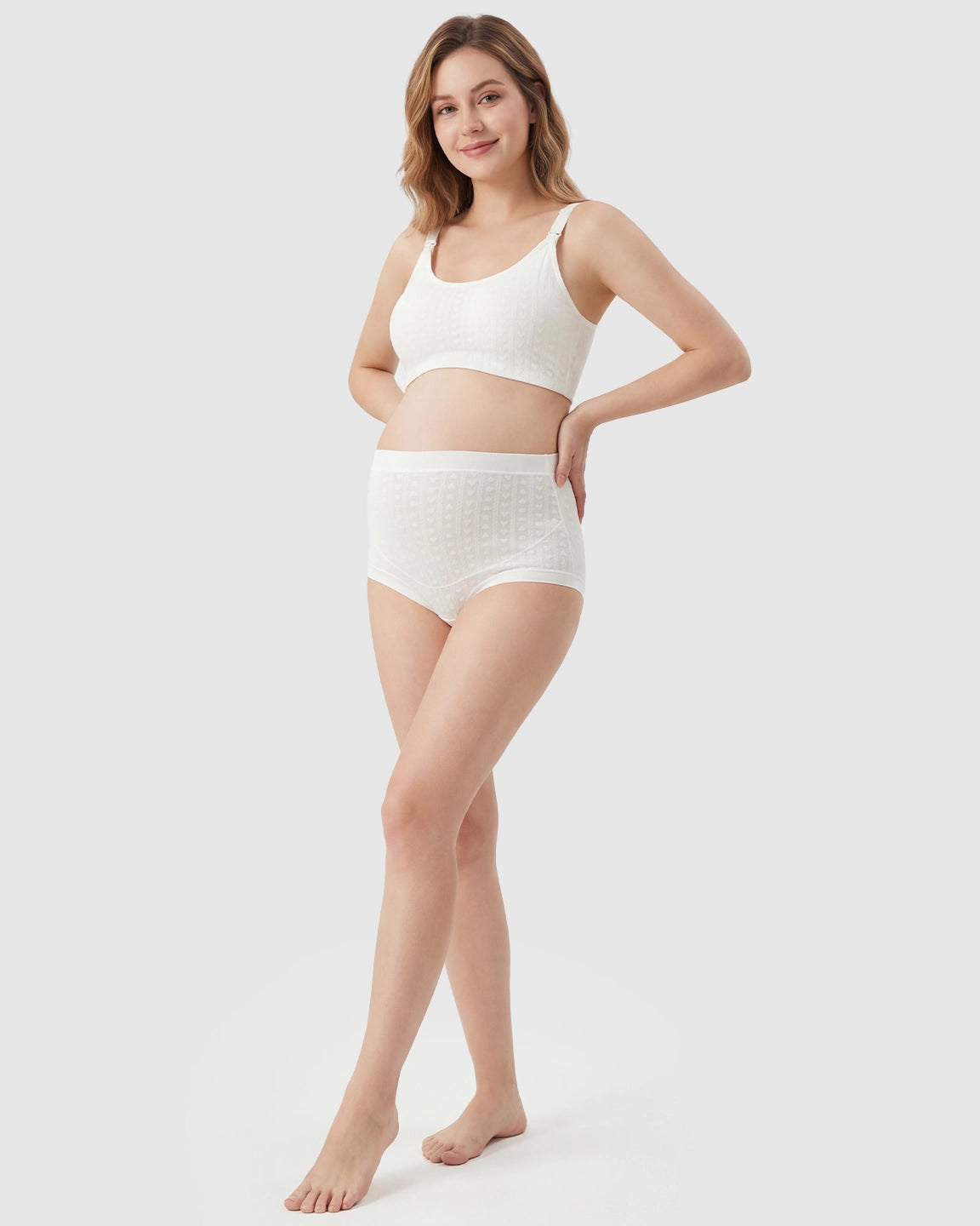 Embossed Heart Mid-Waist Maternity Underwear
