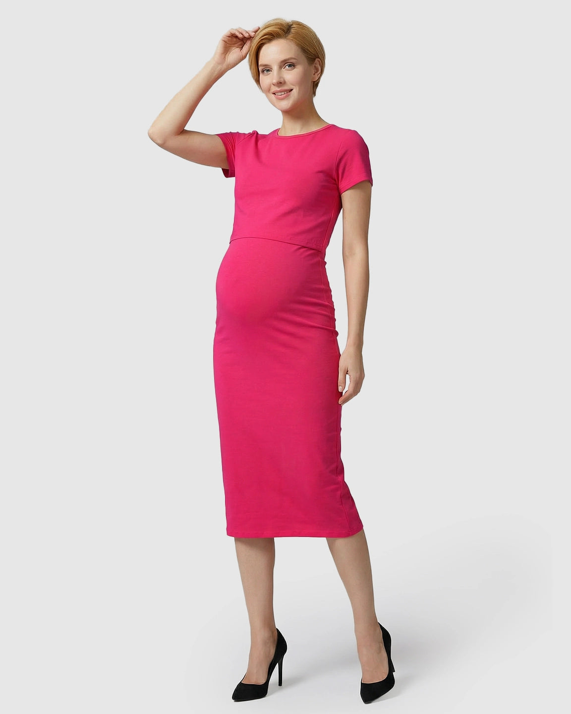 Lift-Up Nursing Access Pencil Skirt Maternity Midi Dress