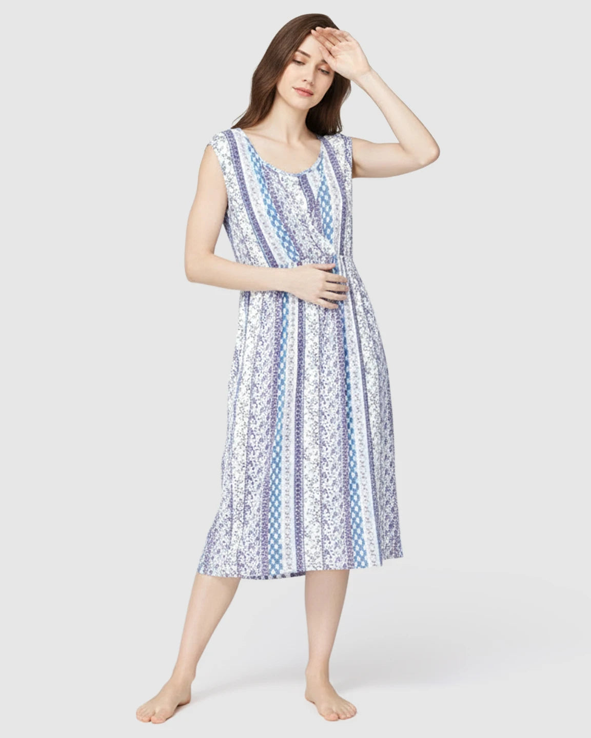 Concealed Nursing Access Boho Sleeveless Maternity Midi Dress