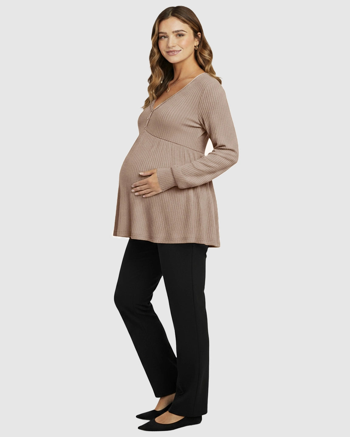 Ruffled V-Neck Ribbed Maternity Top