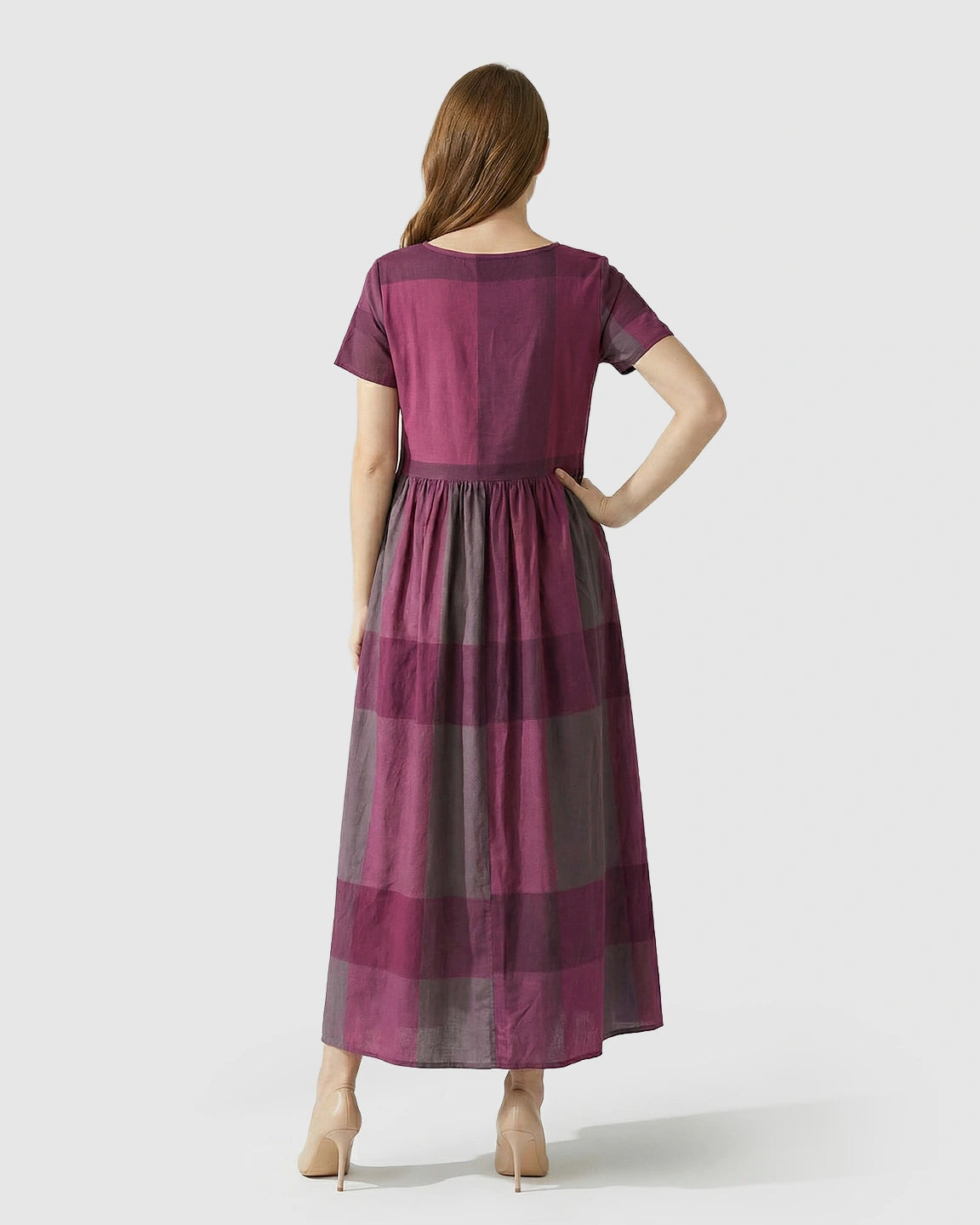 Plaid Color Block Loose Fit Maternity Maxi Dress