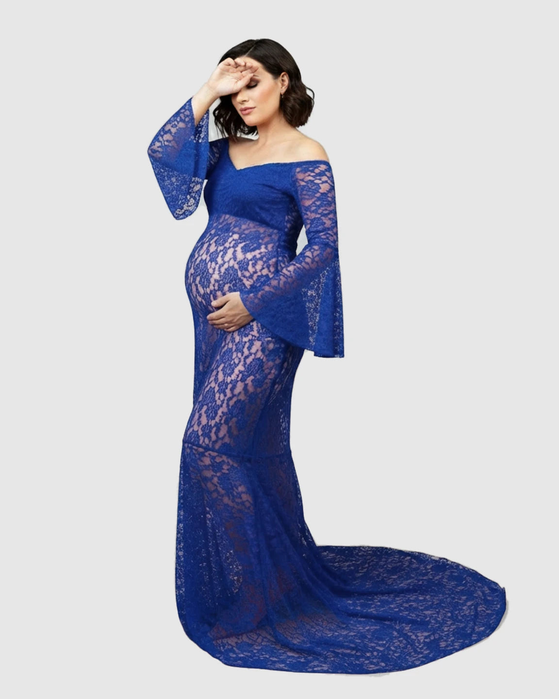 Bell Lace Sleeve Trailing Maternity Gown