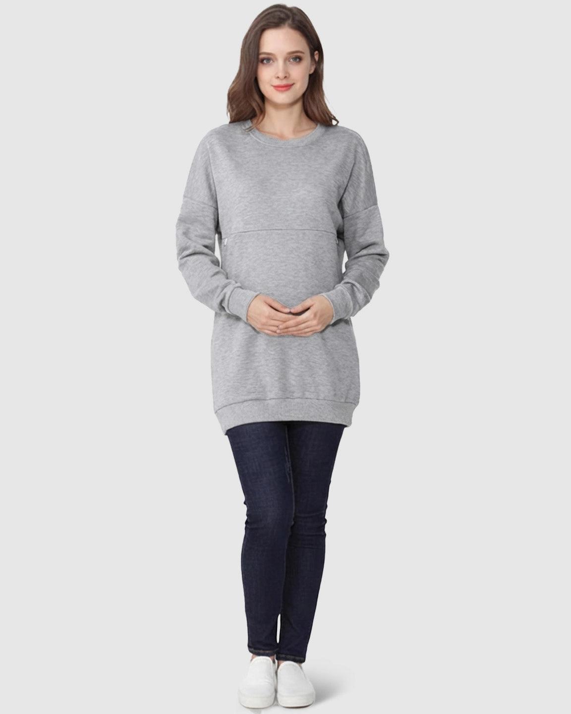 Discreet Zipper Nursing Access Casual Maternity Top