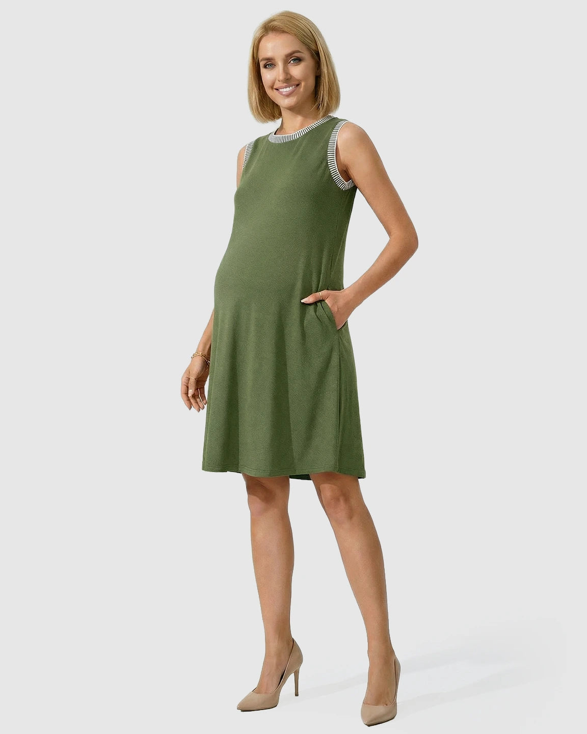 Sleeveless Mid-Waist Umbrella Skirt Maternity Dress