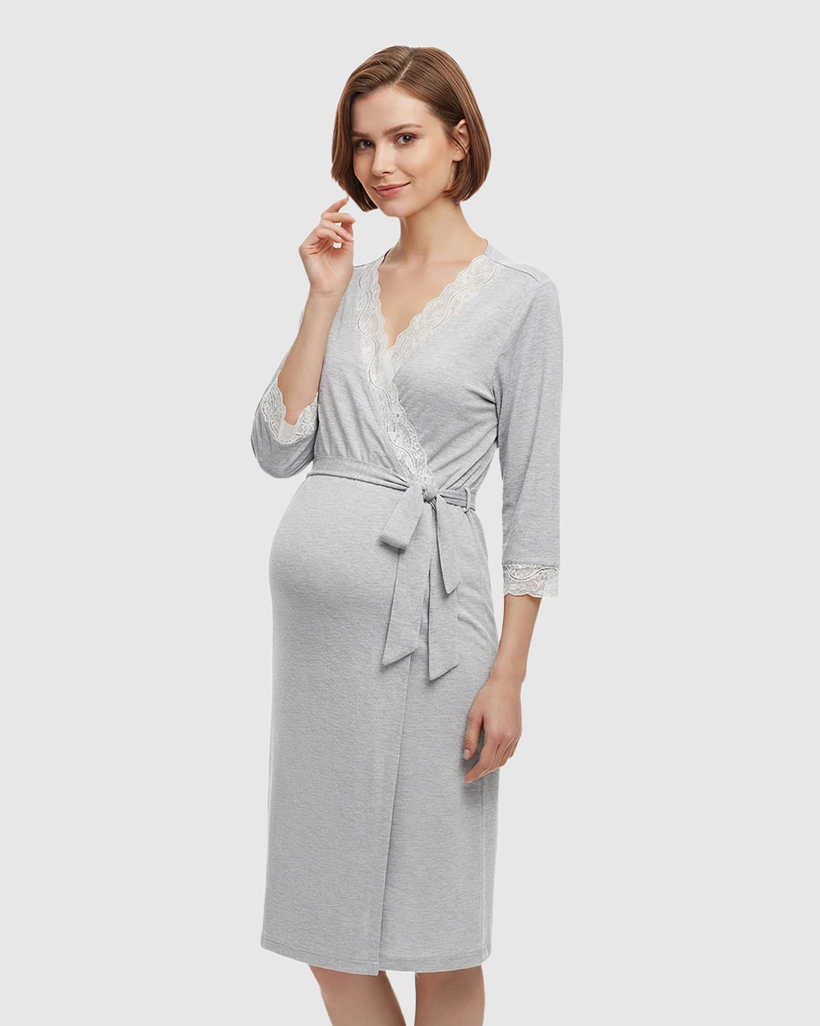 Lace Trim Wrap Maternity Robe