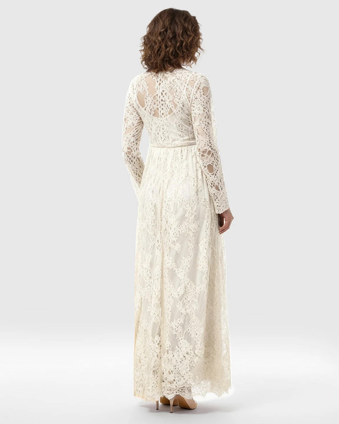 Sheer Floral Lace Empire Waist Maternity Maxi Dress