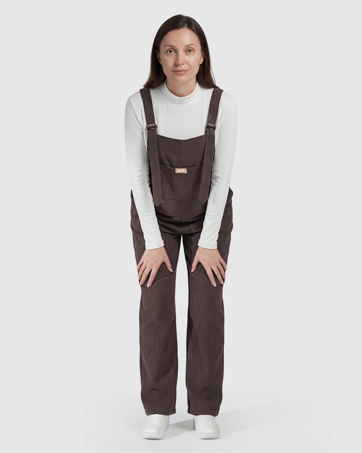 Knitted Belly Support Adjustable Corduroy Maternity Jumpsuit