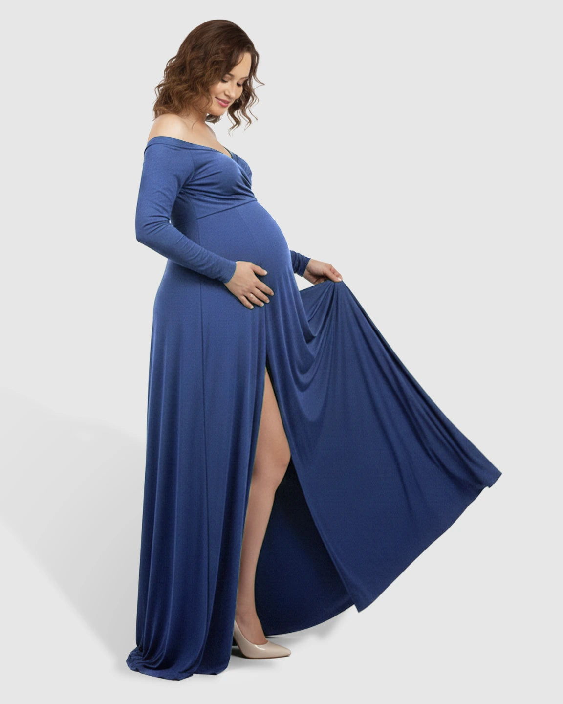 Off-Shoulder Fitted Silhouette Maternity Maxi Dress