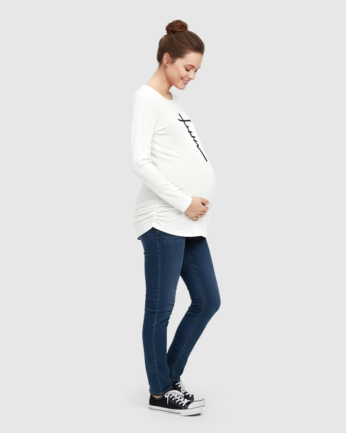Ruched Side Long-Sleeve Maternity Top