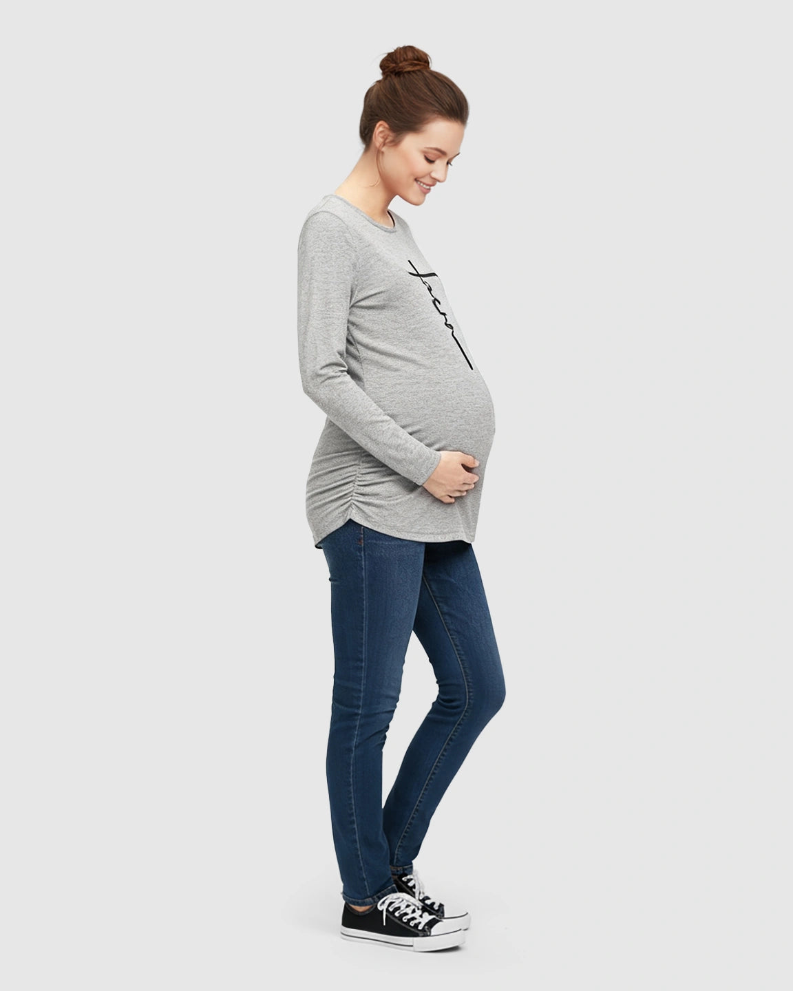 Ruched Side Long-Sleeve Maternity Top