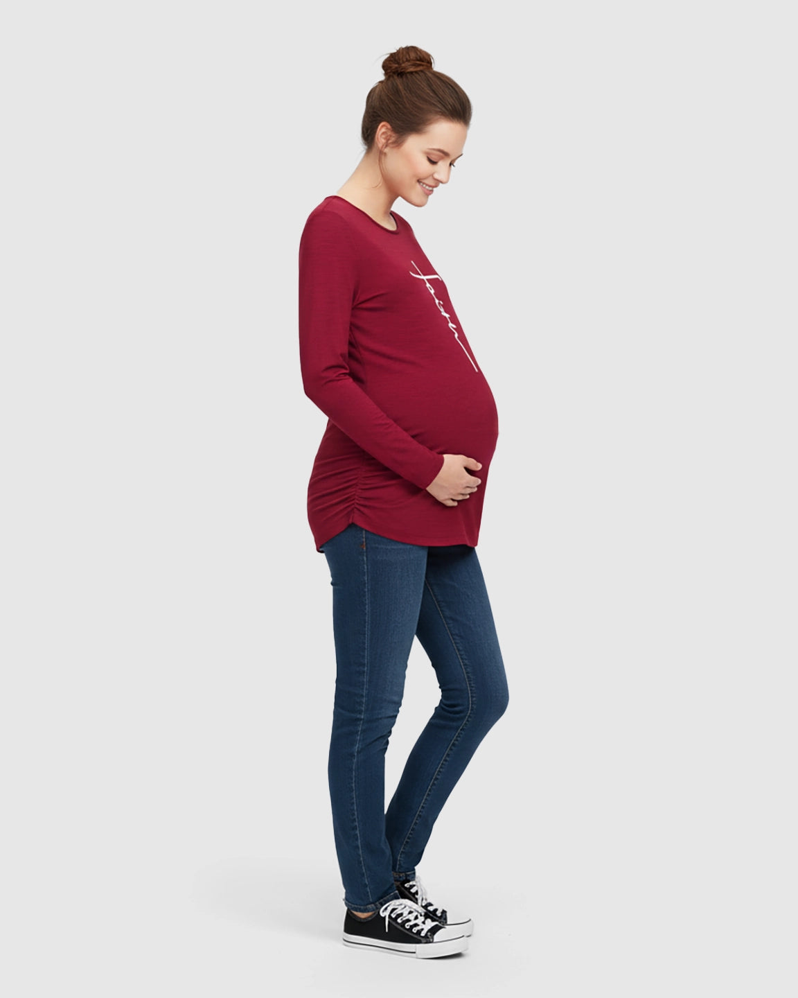 Ruched Side Long-Sleeve Maternity Top