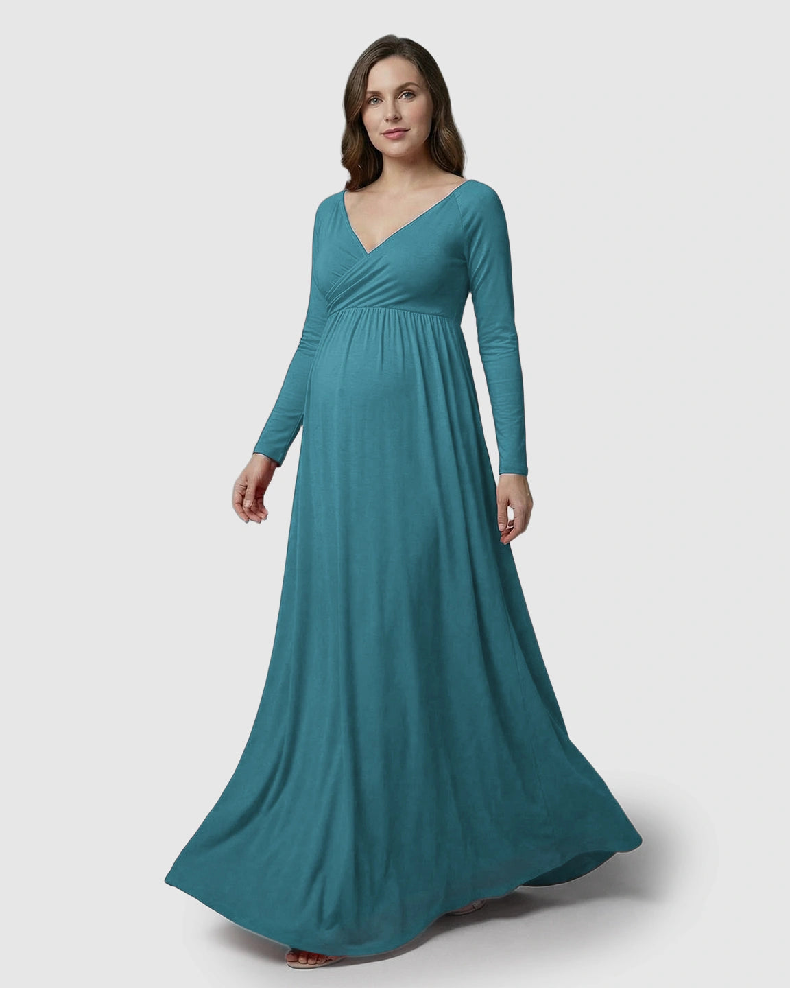 Long-Sleeve Full Train Maternity Maxi Dress