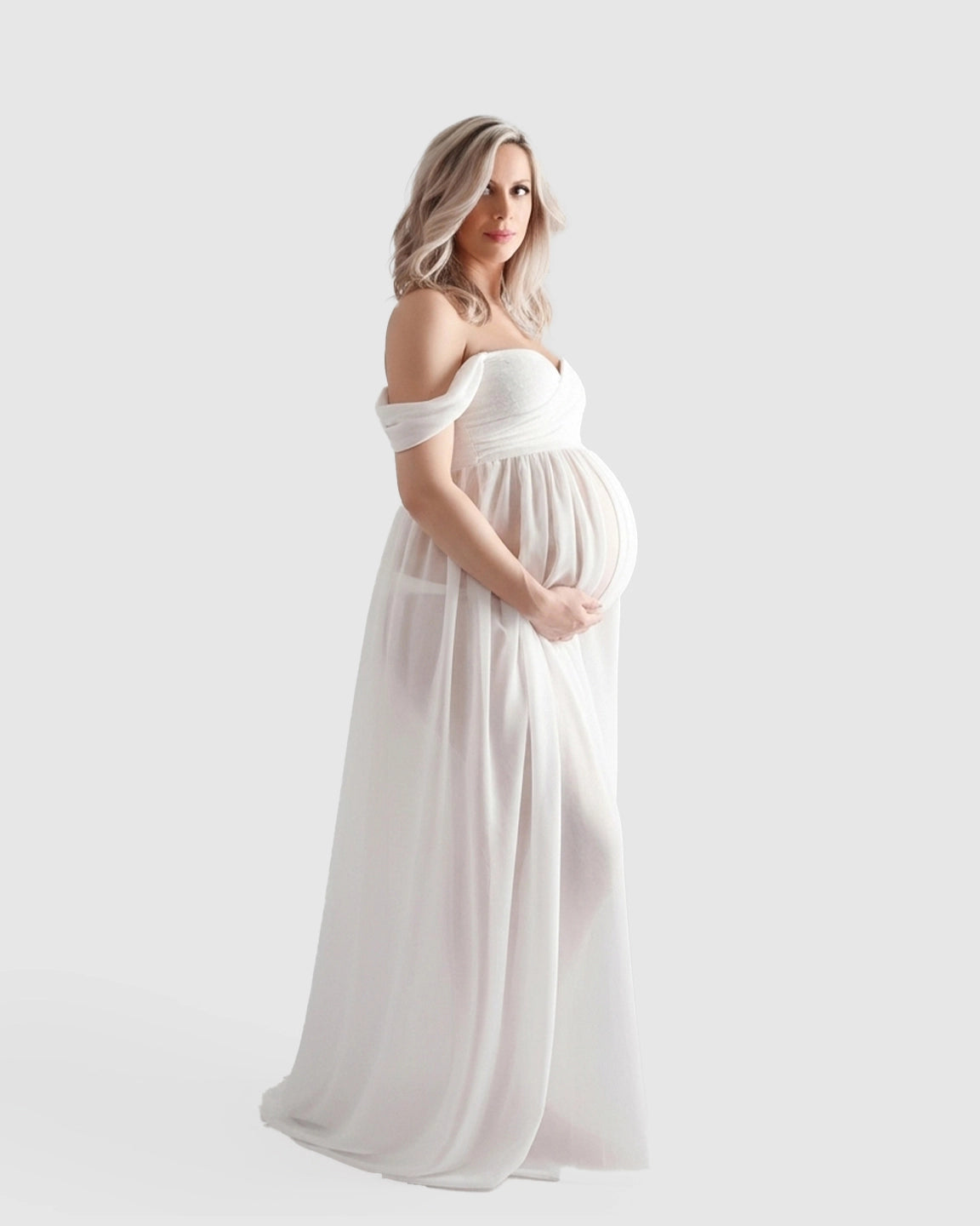 Off-Shoulder Flowing Maternity Photoshoot Gown