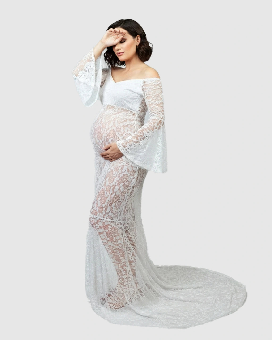 Bell Lace Sleeve Trailing Maternity Gown