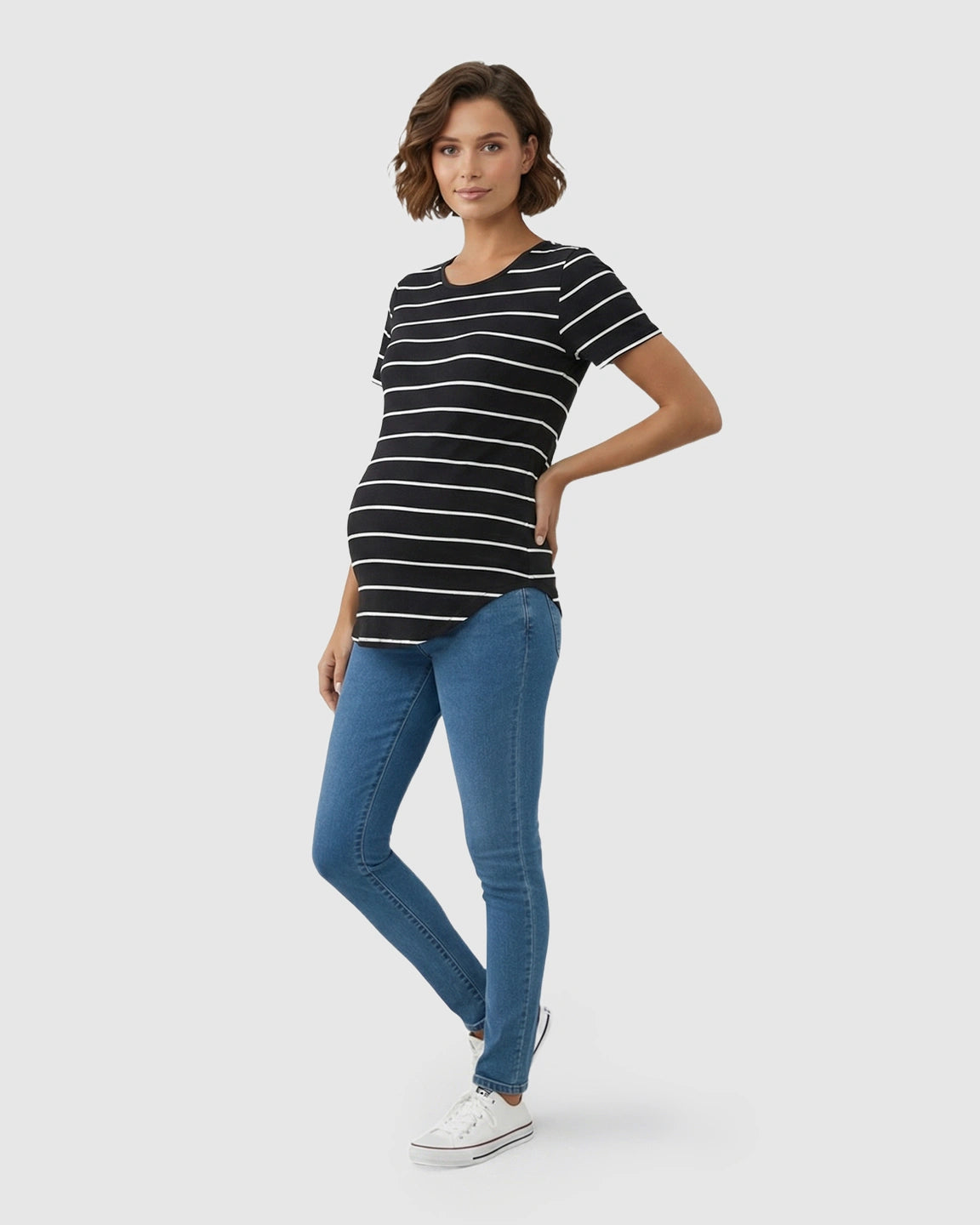Striped Short-Sleeve Relaxed Fit Maternity Top