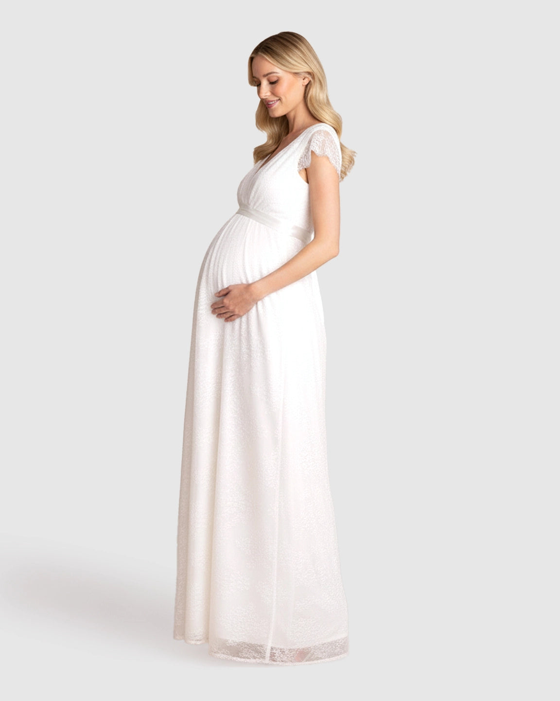 Lace Flutter Sleeve Empire Waist Maternity Photoshoot Gown