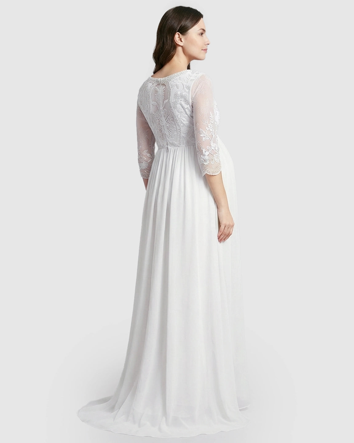 Sheer Lace Bodice Trailing Maternity Photoshoot Dress