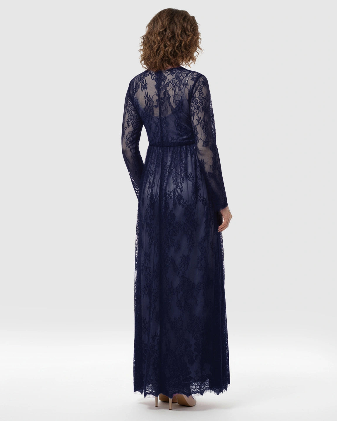 Sheer Floral Lace Empire Waist Maternity Maxi Dress