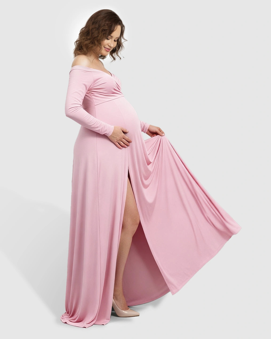 Off-Shoulder Fitted Silhouette Maternity Maxi Dress