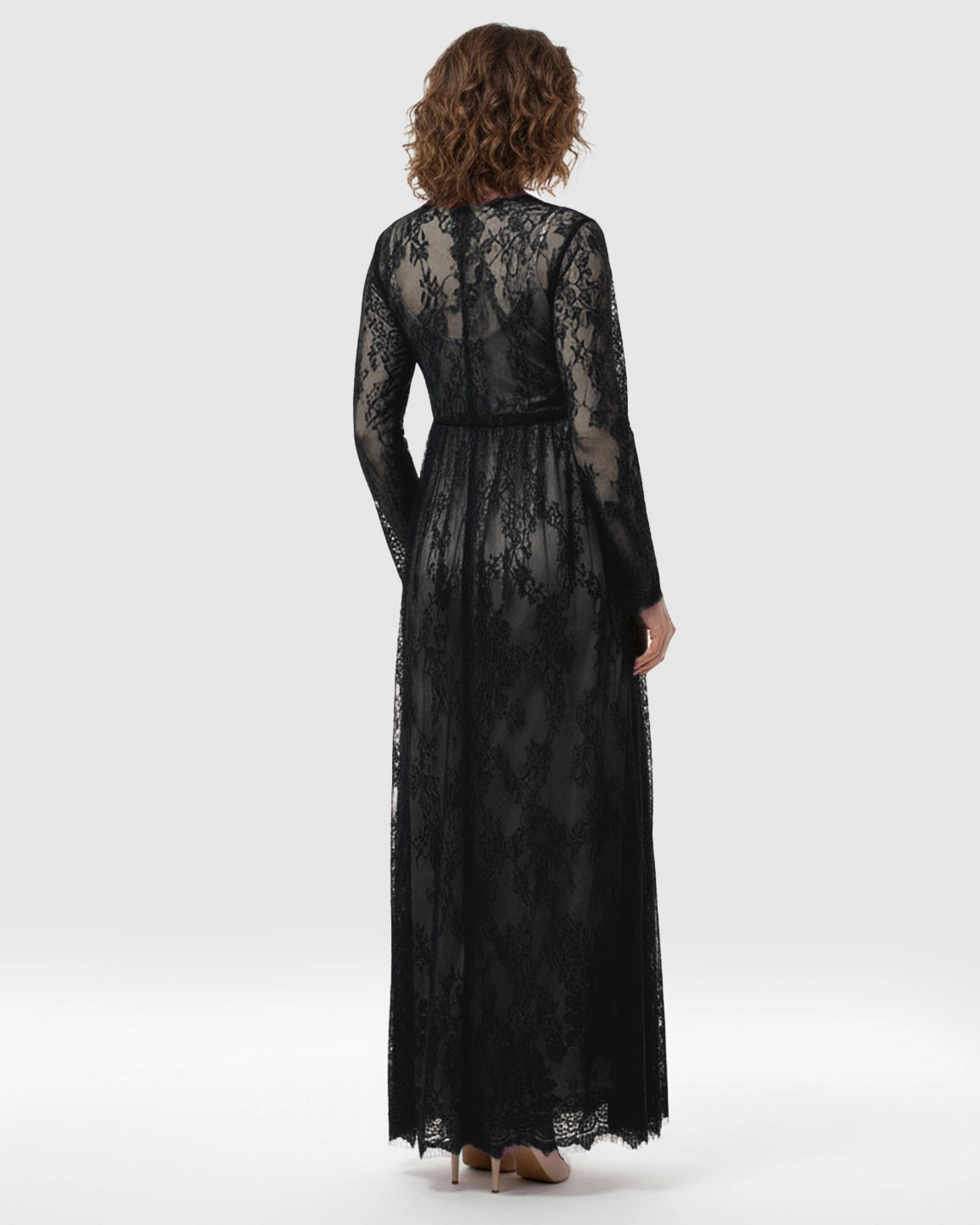Sheer Floral Lace Empire Waist Maternity Maxi Dress