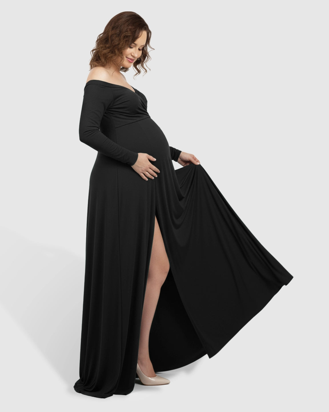 Off-Shoulder Fitted Silhouette Maternity Maxi Dress