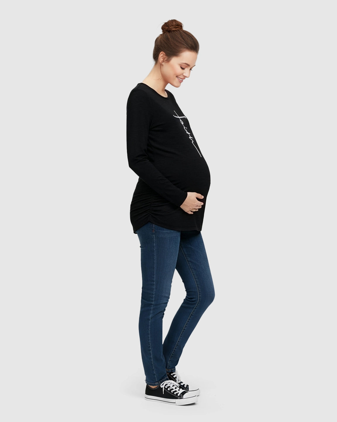Ruched Side Long-Sleeve Maternity Top
