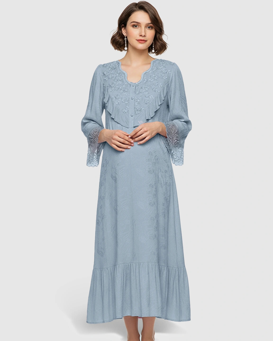 Embroidered Ruffle Flowing Fit Maternity Midi Dress