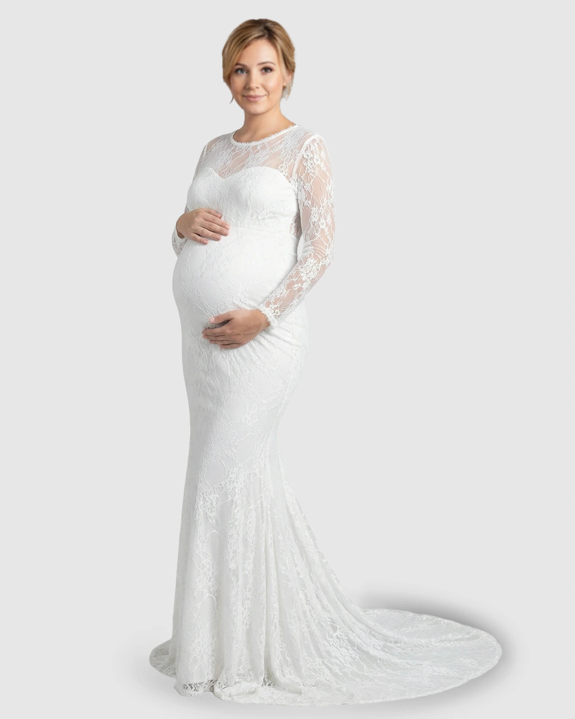 Sheer Lace Trumpet Maternity Photoshoot Gown