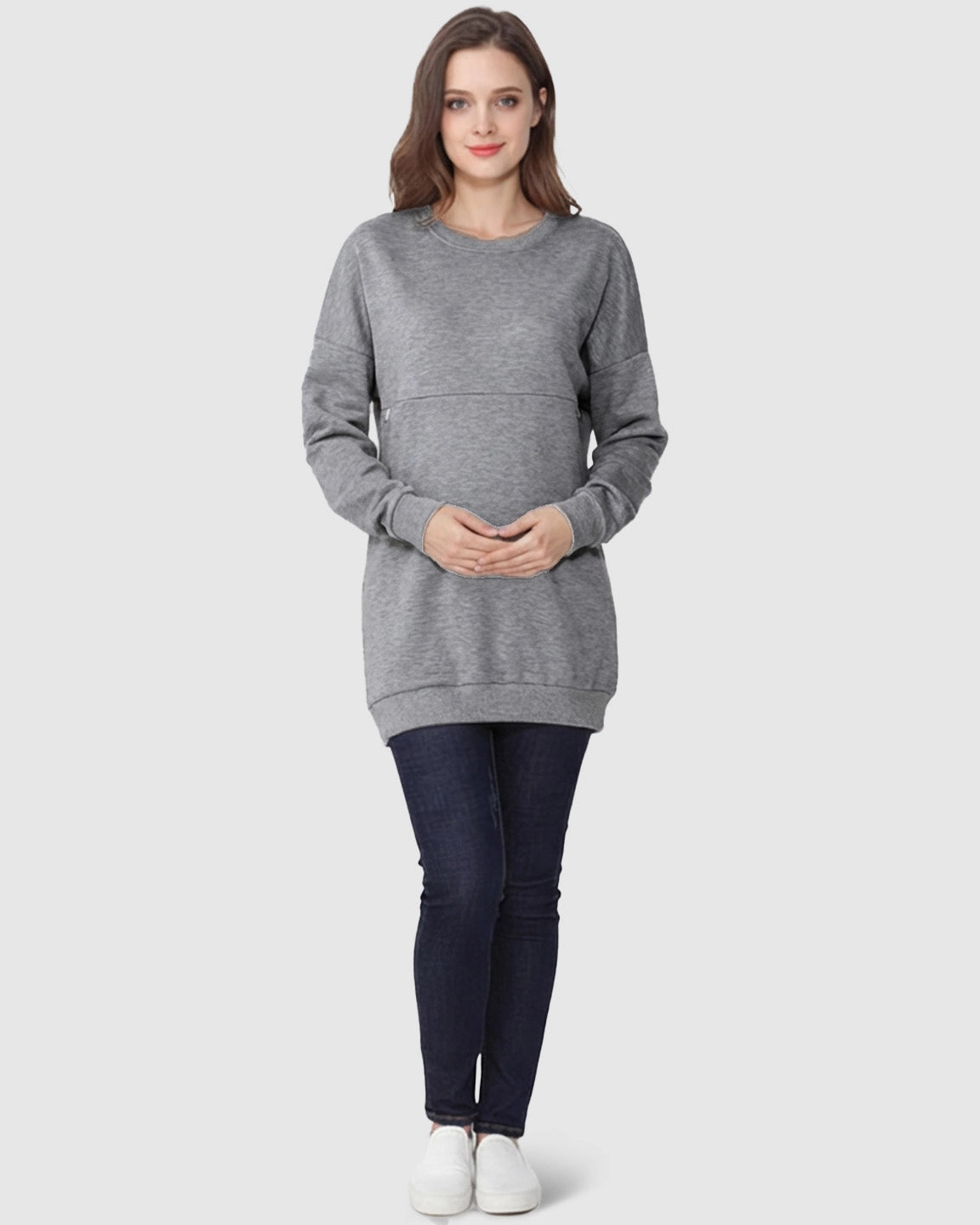Discreet Zipper Nursing Access Casual Maternity Top