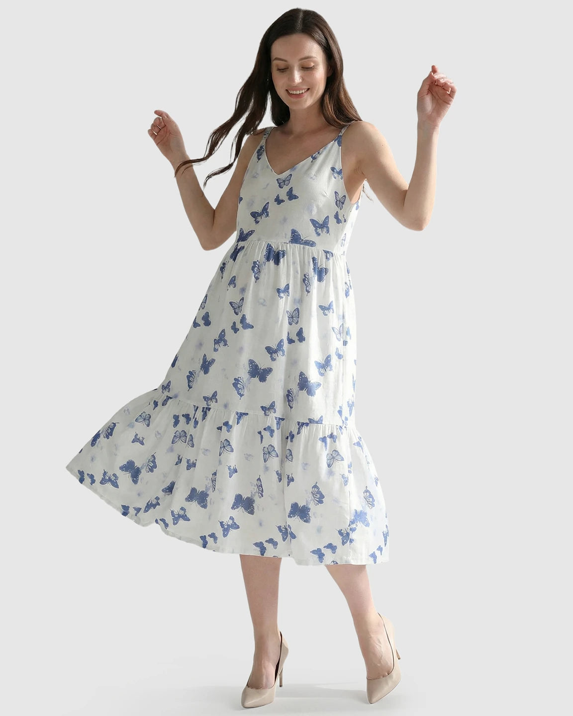 Built-In Bra Butterfly Print Maternity Nightdress