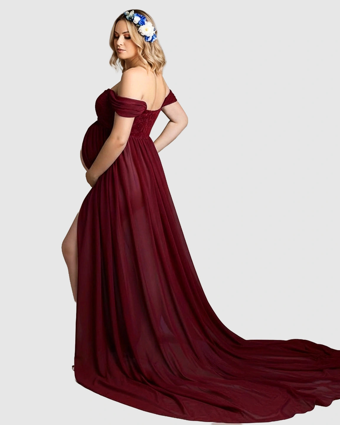 Extra-Long Train Ethereal Chiffon Maternity Gown