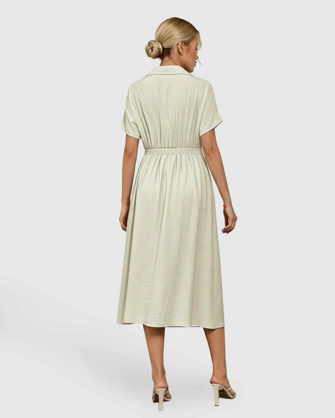 Lapel Collar A-line Maternity Midi Dress